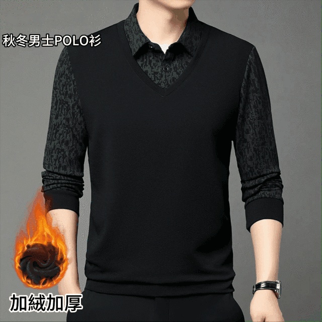 男士加絨長袖polo衫