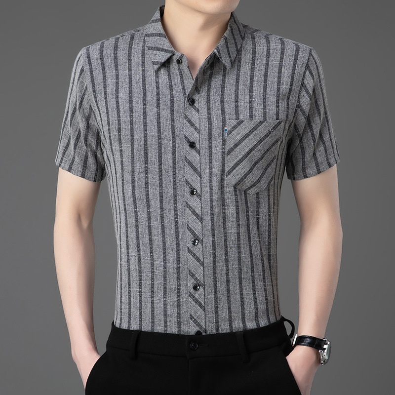 亞麻條紋薄襯衫