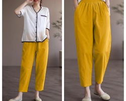 時尚亞麻七分褲