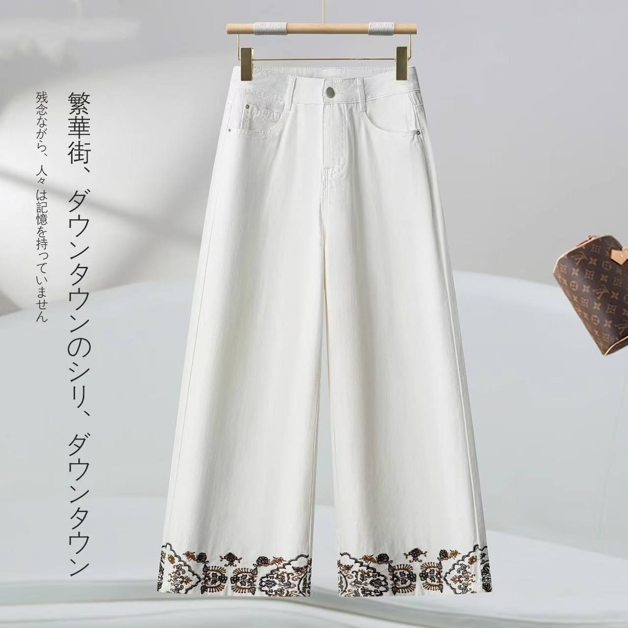 八分繡花牛仔褲