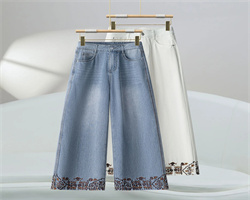 八分繡花牛仔褲