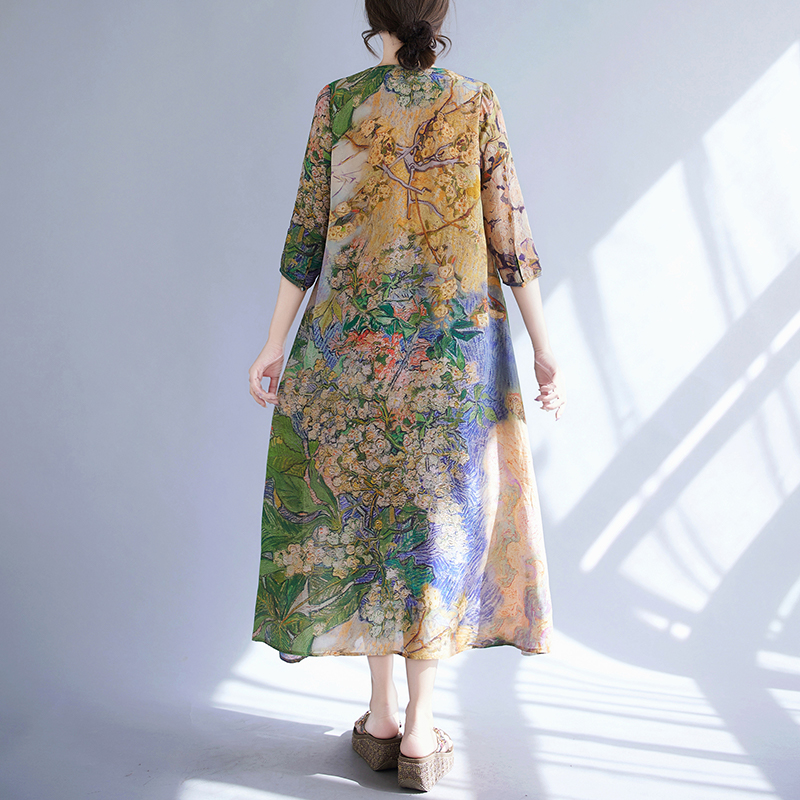印花真絲連衣裙