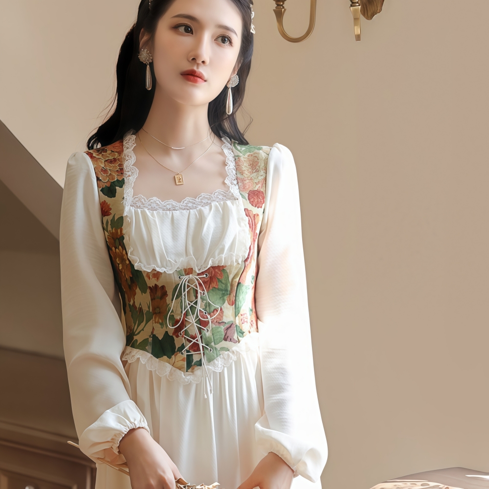 刺繡假兩件長裙