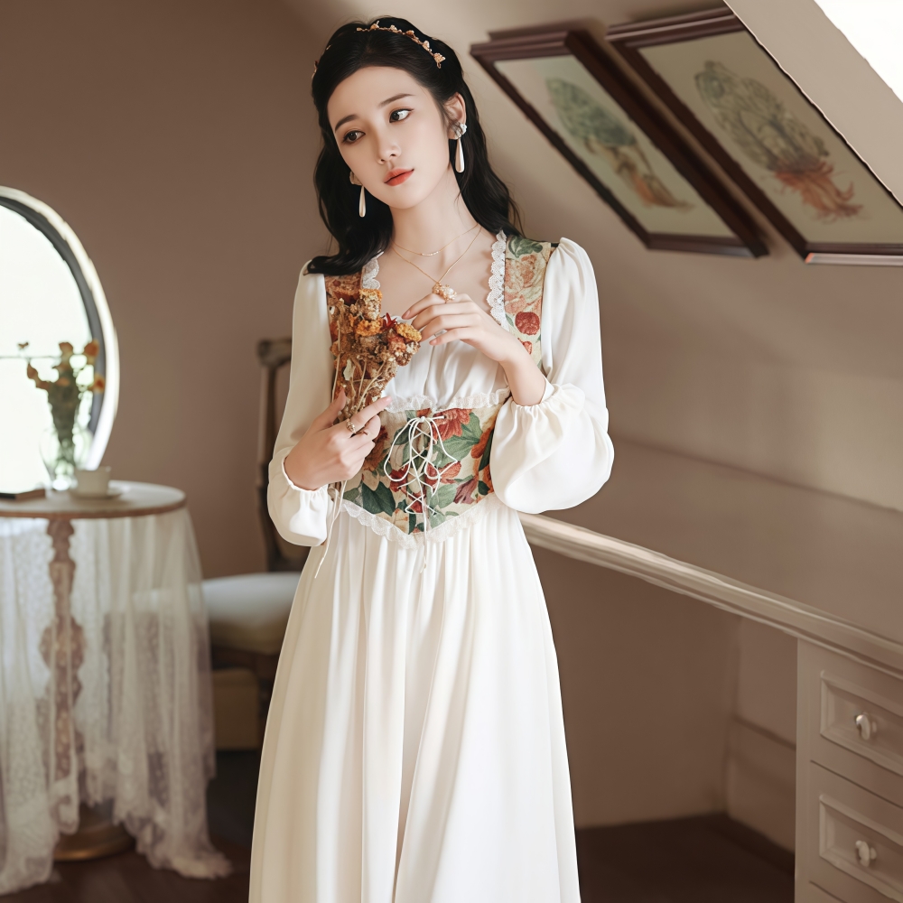 刺繡假兩件長裙