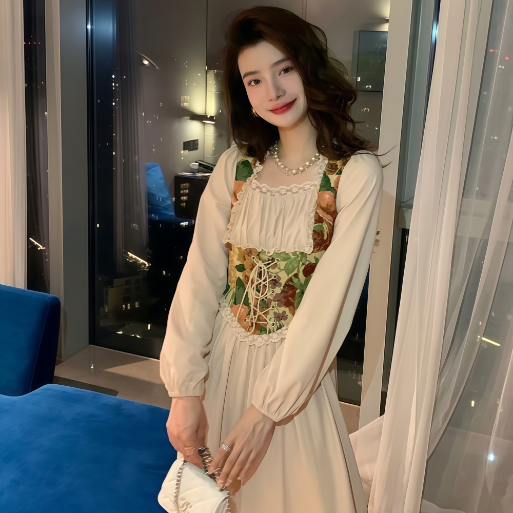 刺繡假兩件長裙