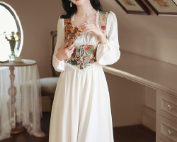 刺繡假兩件長裙