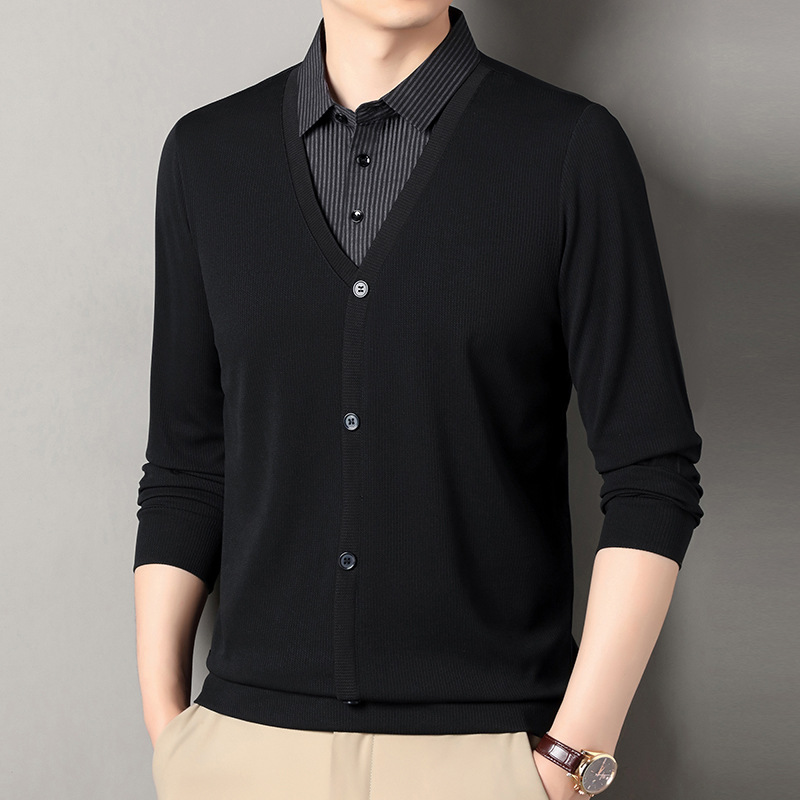 假兩件條紋針織衫