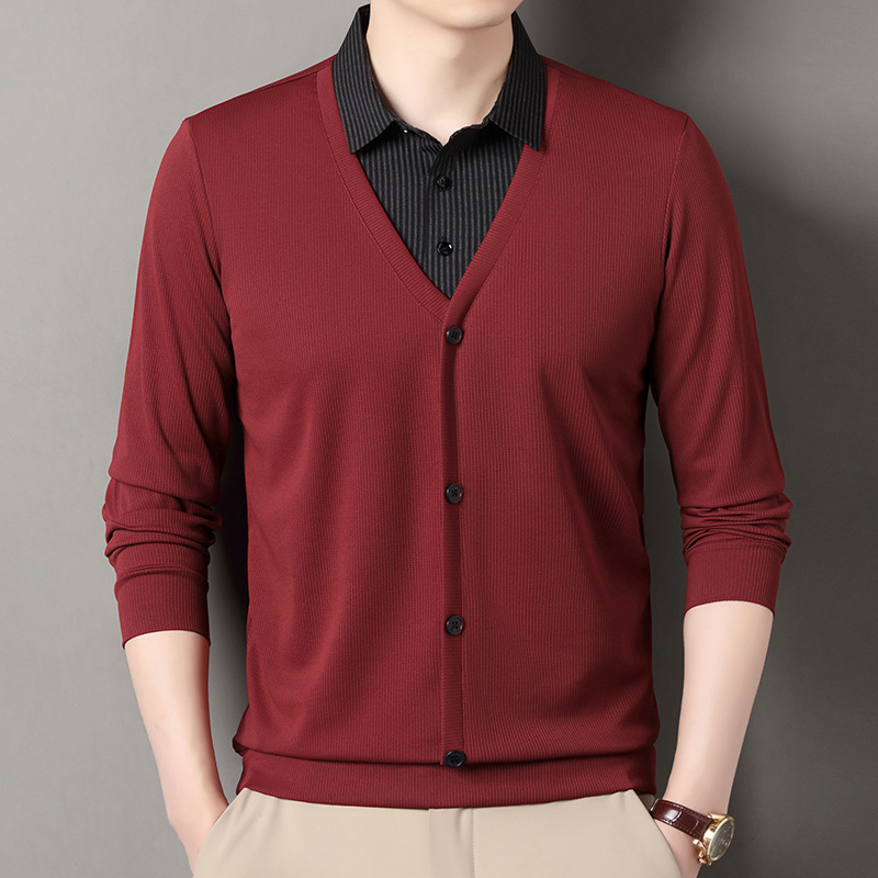 假兩件條紋針織衫